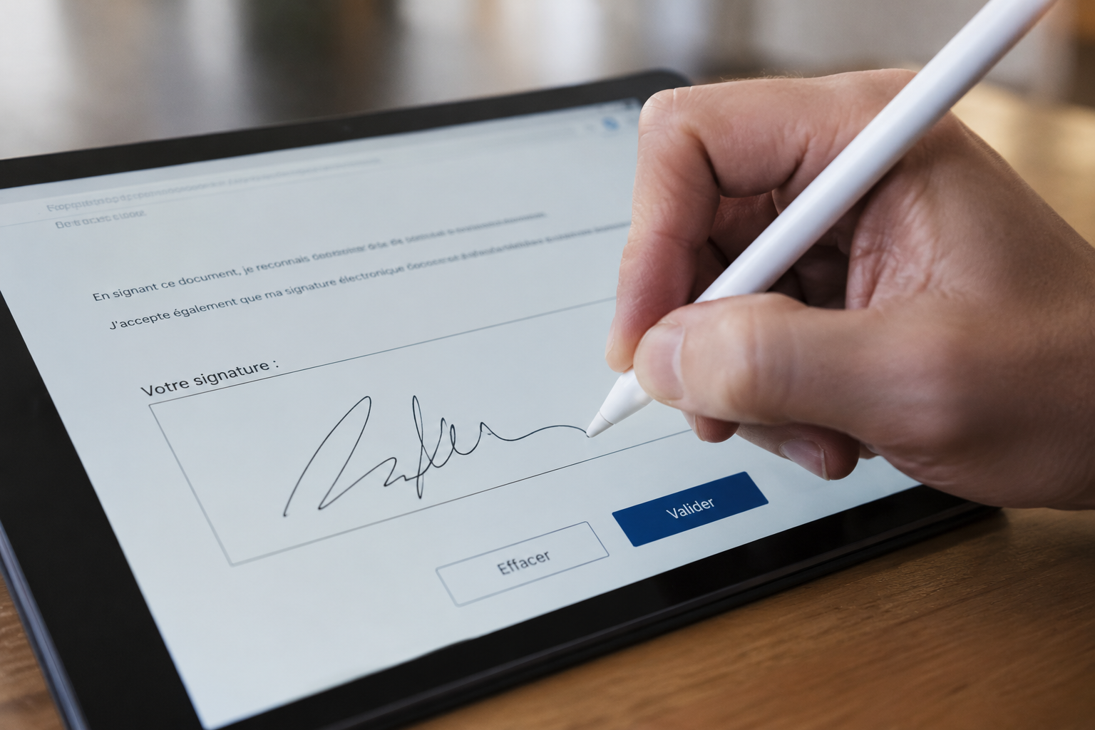 Signature électronique sur une tablette
